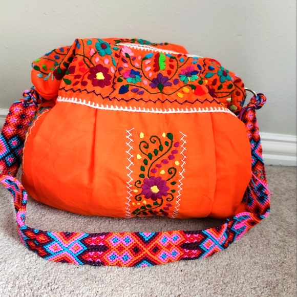 New handmade Orange Embroidered Bag / Mexican Artisan Bag - Picture 3 of 4